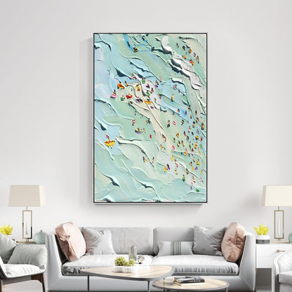 Joyful Day at the Beach: Vibrant Oil Painting of Summer Swimming Scene