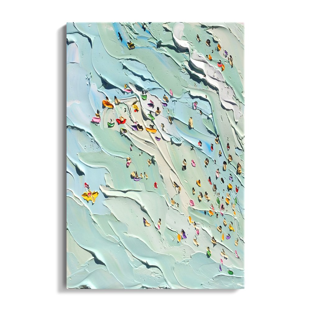 Joyful Day at the Beach: Vibrant Oil Painting of Summer Swimming Scene