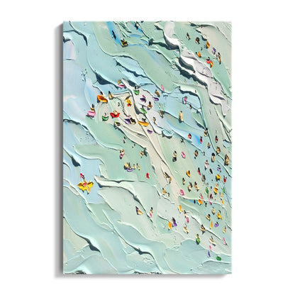 Joyful Day at the Beach: Vibrant Oil Painting of Summer Swimming Scene