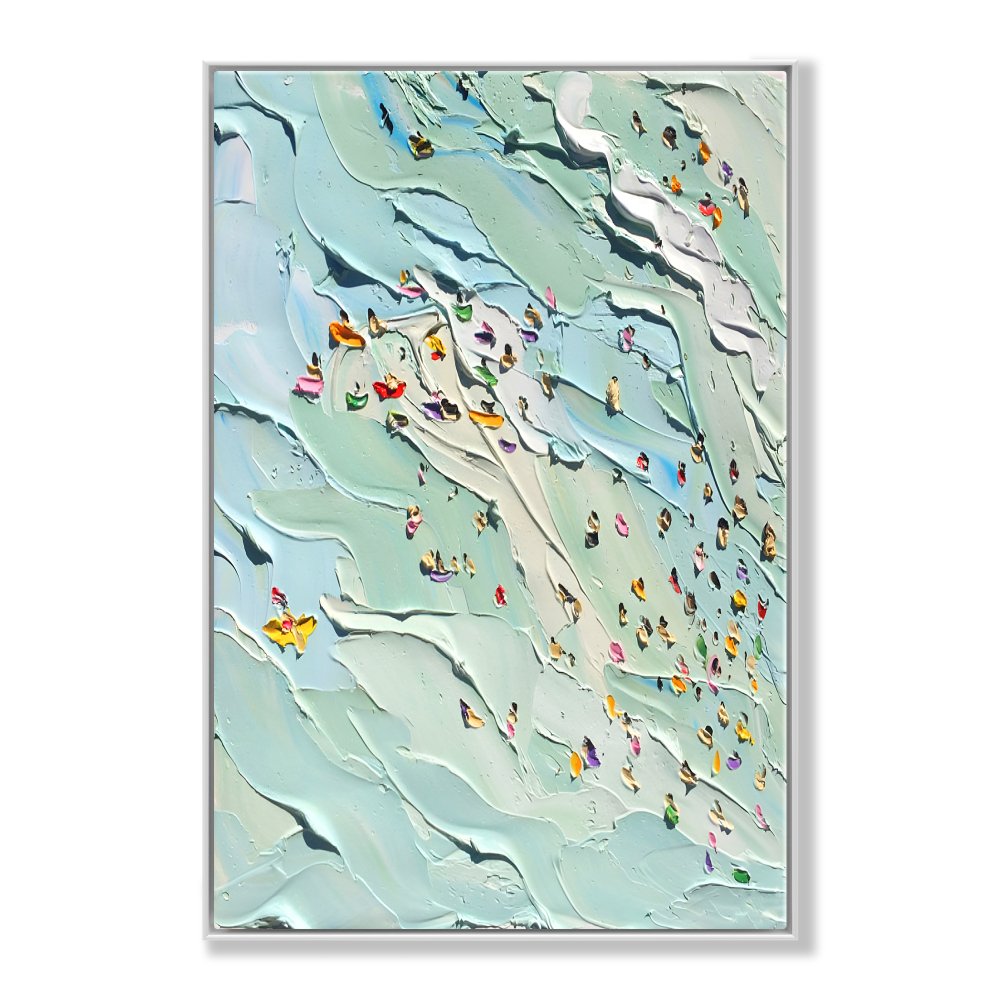 Joyful Day at the Beach: Vibrant Oil Painting of Summer Swimming Scene