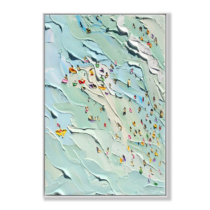 Joyful Day at the Beach: Vibrant Oil Painting of Summer Swimming Scene