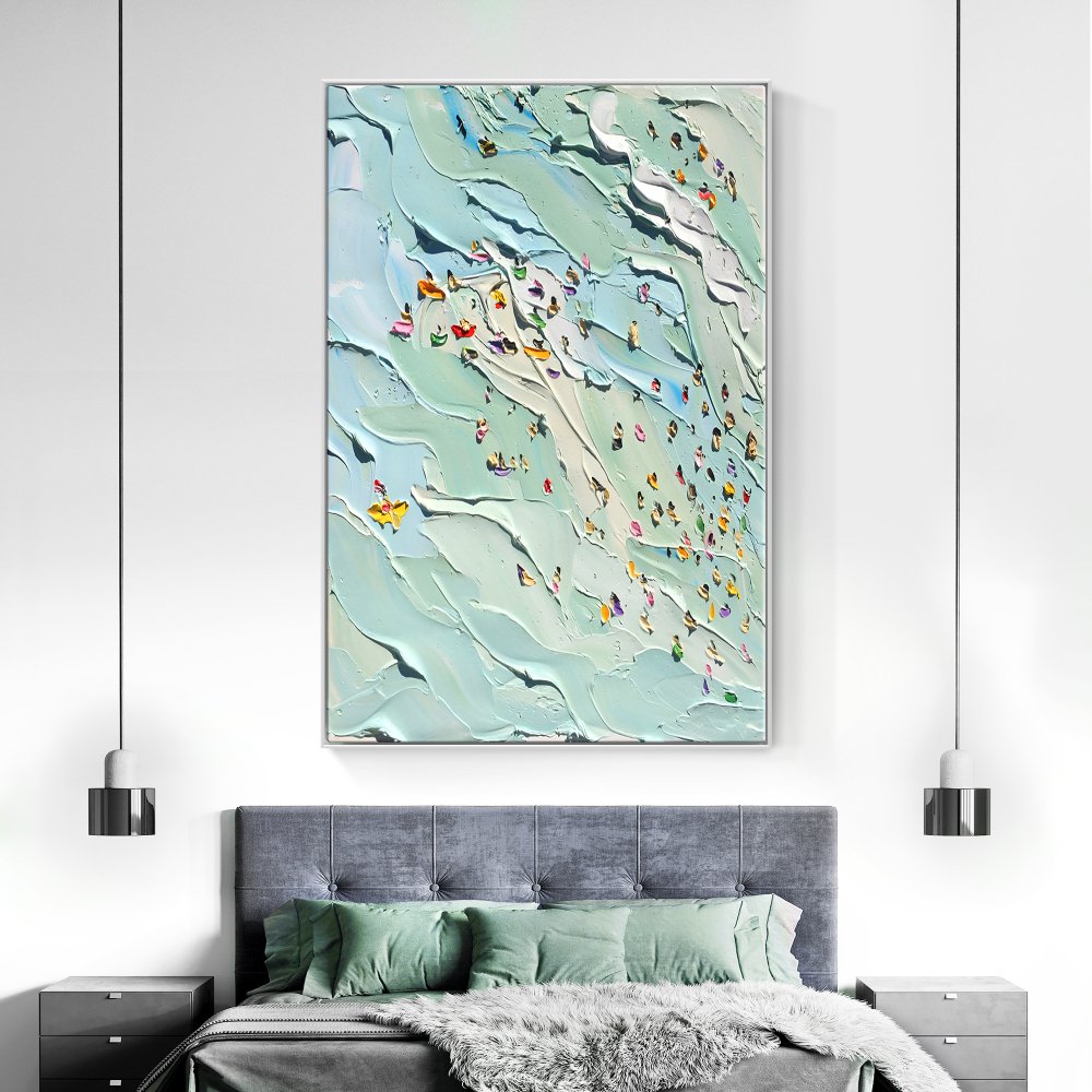 Joyful Day at the Beach: Vibrant Oil Painting of Summer Swimming Scene
