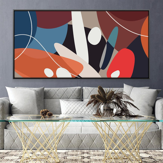 Modern Abstract Oil Painting with Vibrant Colors and Geometric Shapes