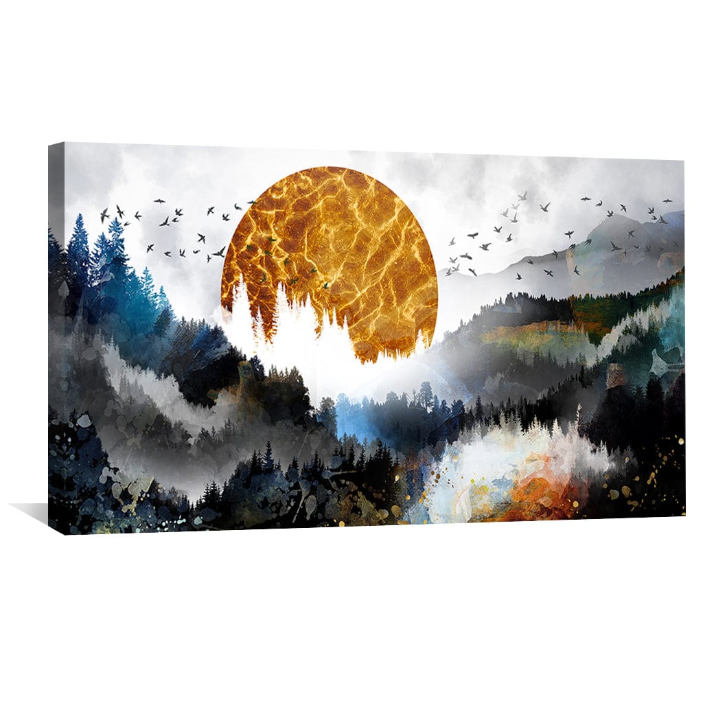 Abstract Forest Sunset Landscape Painting on Canvas