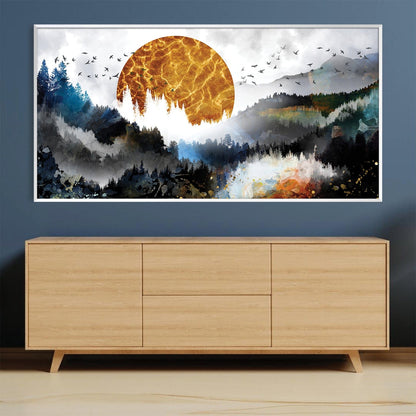 Abstract Forest Sunset Landscape Painting on Canvas