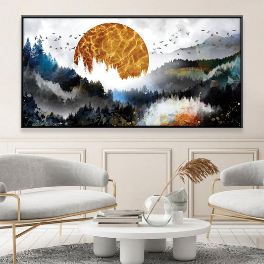 Abstract Forest Sunset Landscape Painting on Canvas