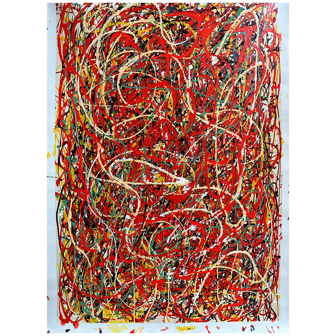 Vivid Abstract Red Oil Painting with Dynamic Energy and Texture