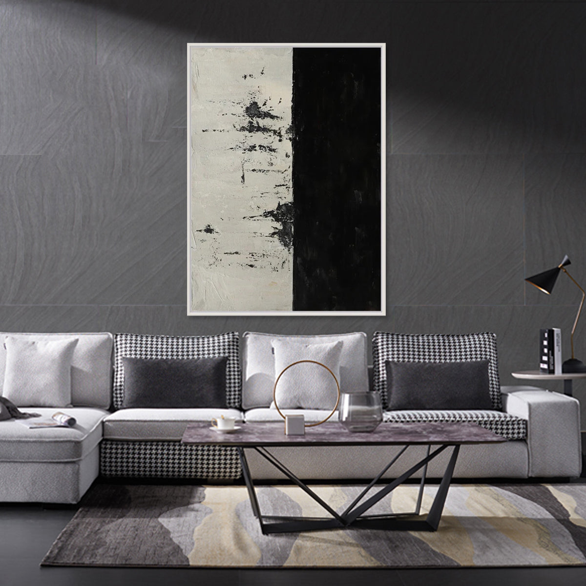 Abstract Black and White Oil Painting for Modern Home Decor