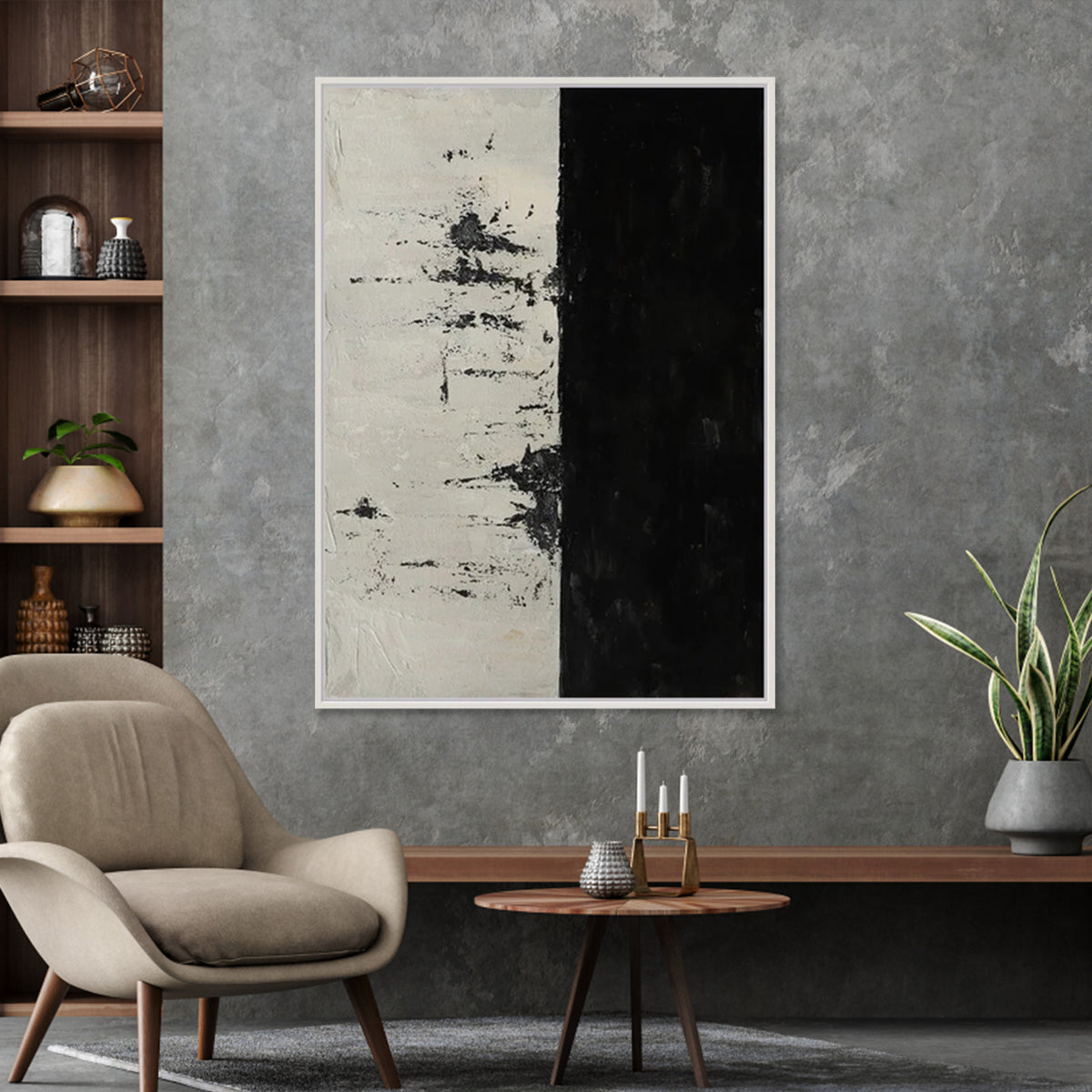 Abstract Black and White Oil Painting for Modern Home Decor