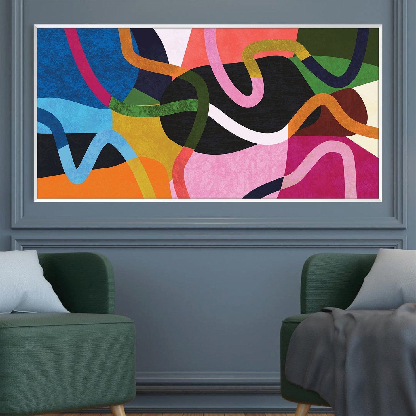 Vibrant Abstract Oil Painting with Colorful Overlapping Shapes