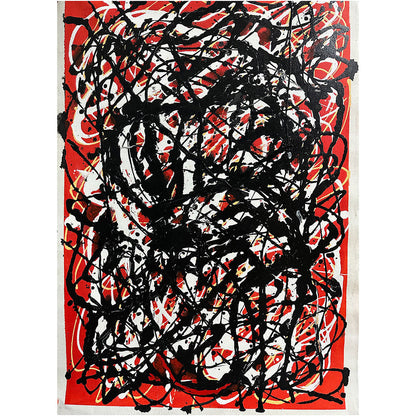 Abstract Oil Painting with Bold Red and Black Brush Strokes for Modern Decor