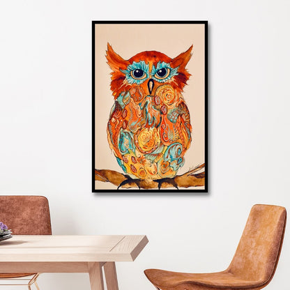 Vibrant Colorful Owl Abstract Painting for Unique Home Decor