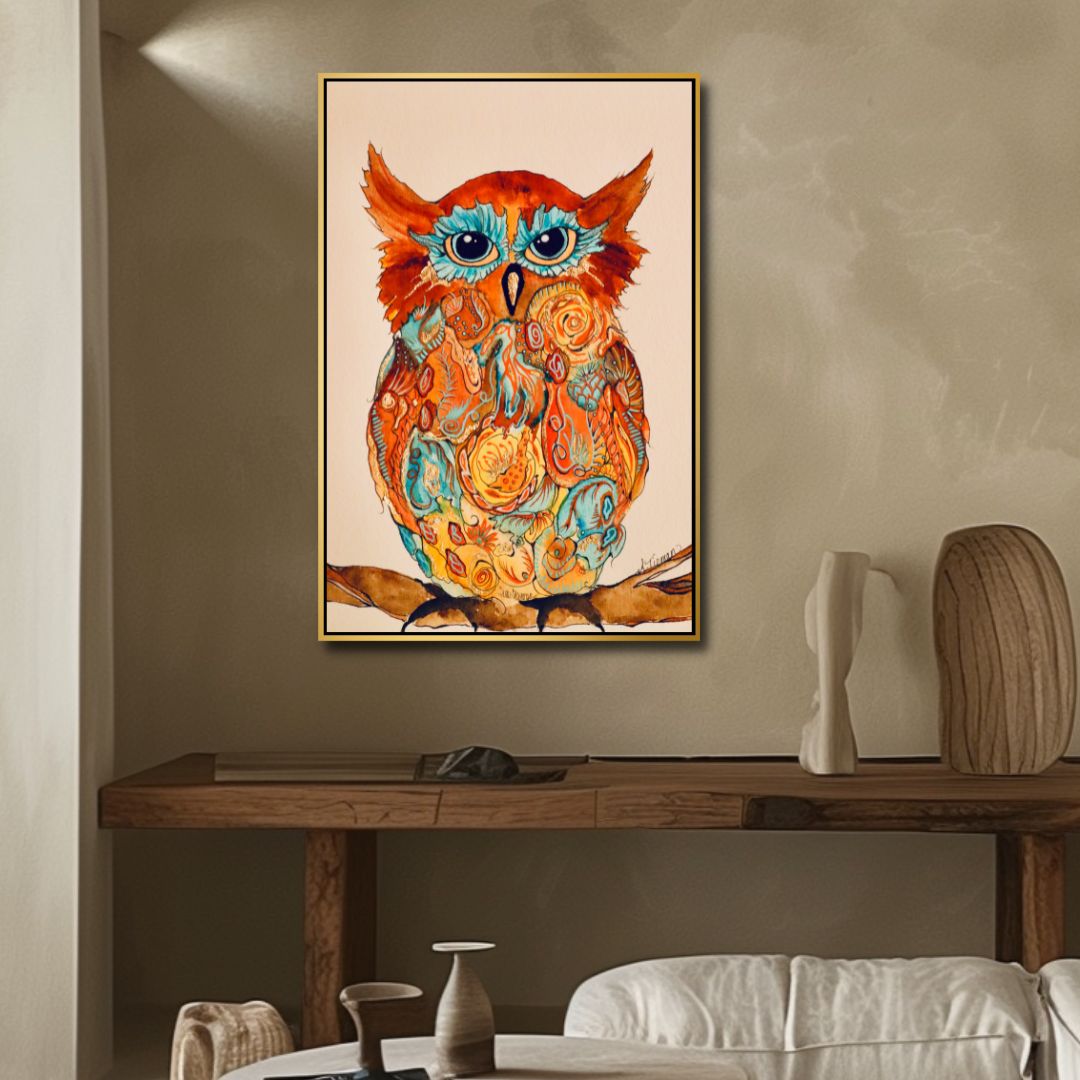 Vibrant Colorful Owl Abstract Painting for Unique Home Decor