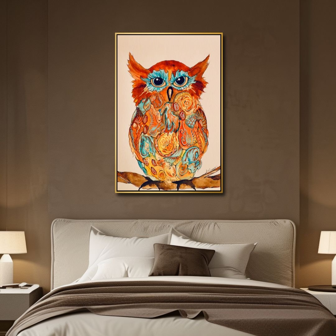 Vibrant Colorful Owl Abstract Painting for Unique Home Decor