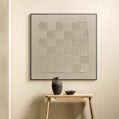 Textured Minimalist Geometric Oil Painting for Modern Home Décor