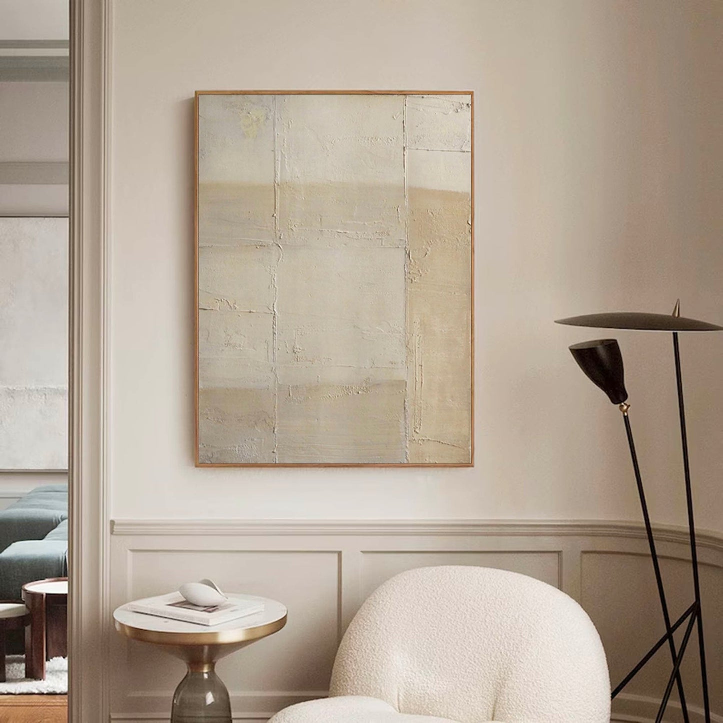 Elegant Minimalist Beige Abstract Oil Painting for Contemporary Home D√©cor