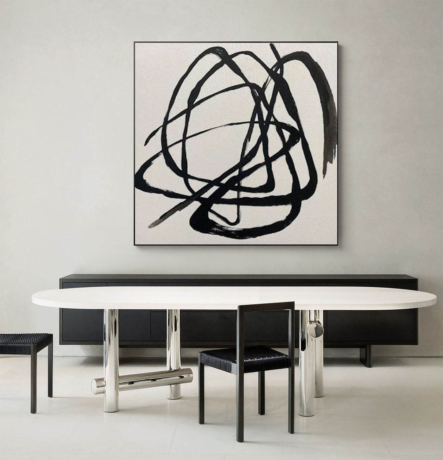 Abstract Minimalist Black Line Art Painting for Contemporary Home Decor