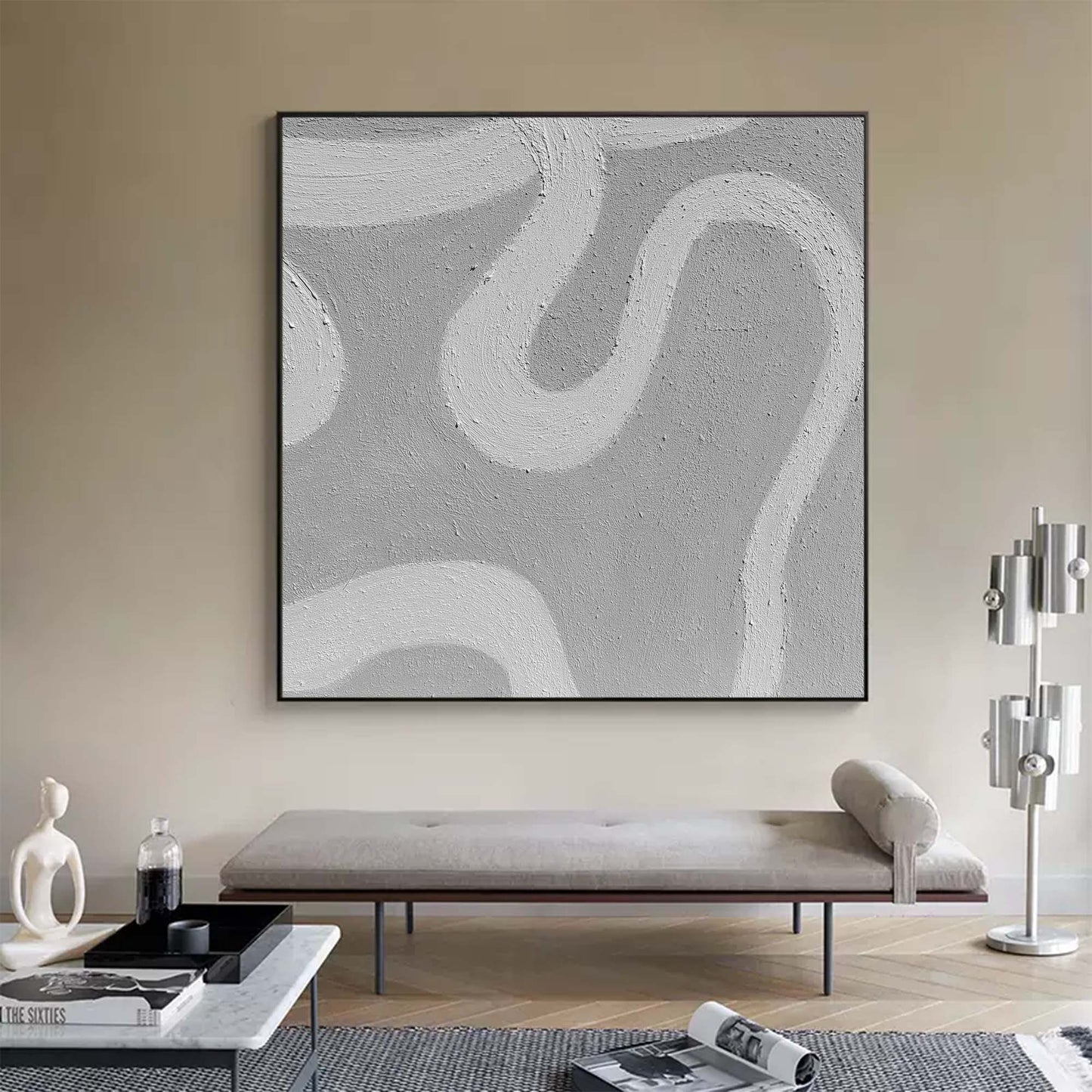 Contemporary Minimalist Abstract Line Art Oil Painting for Modern Decor