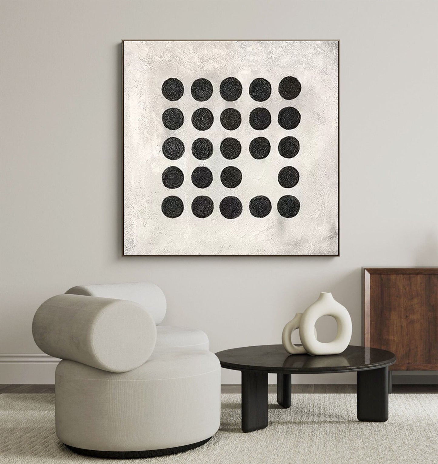 Contemporary Minimalist Geometric Black Dot Artwork for Modern Home Décor