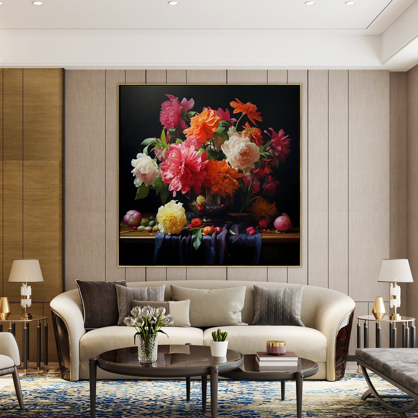 Vibrant Floral Still Life: A Lush Oil Painting of Colorful Blooms in a Classic Vase