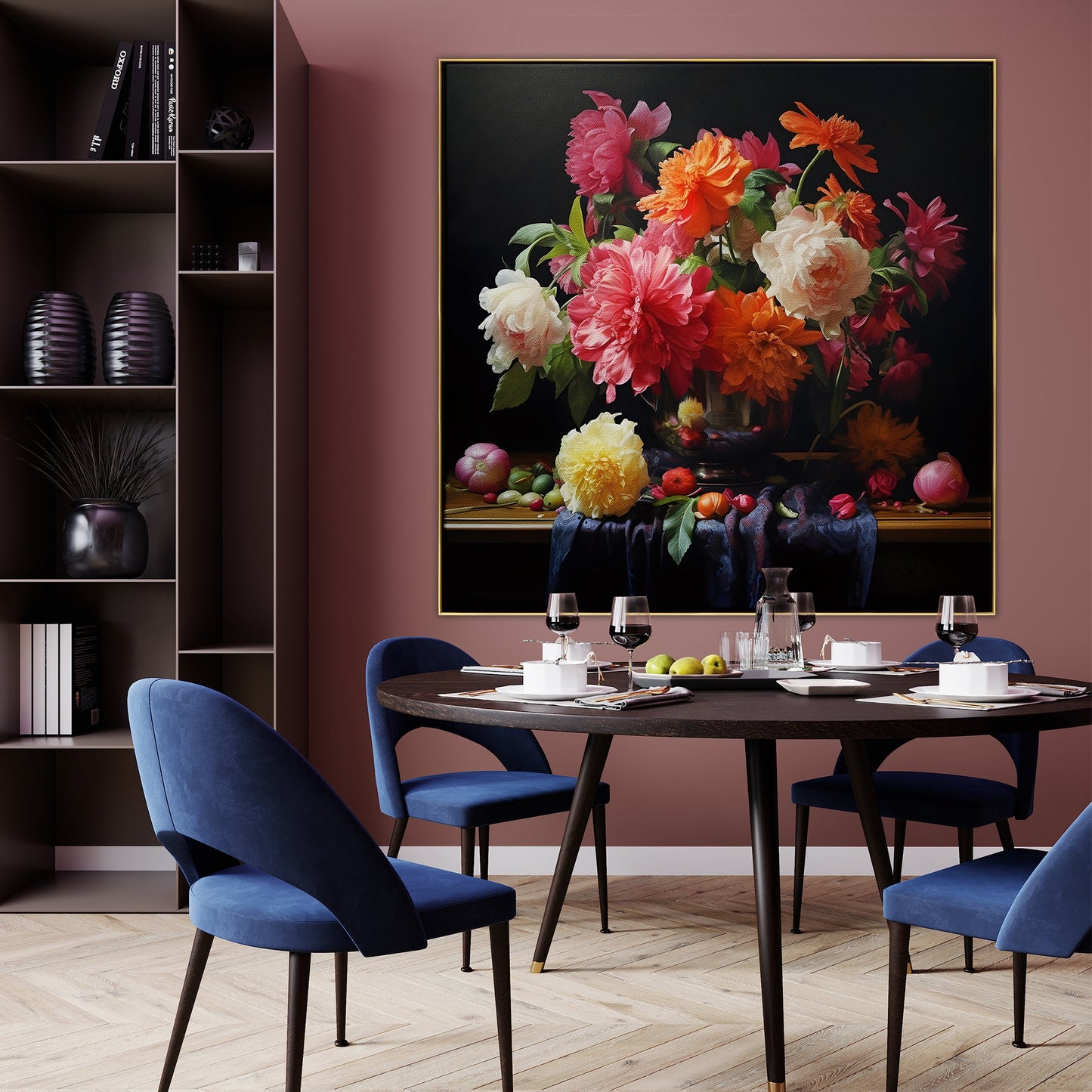 Vibrant Floral Still Life: A Lush Oil Painting of Colorful Blooms in a Classic Vase