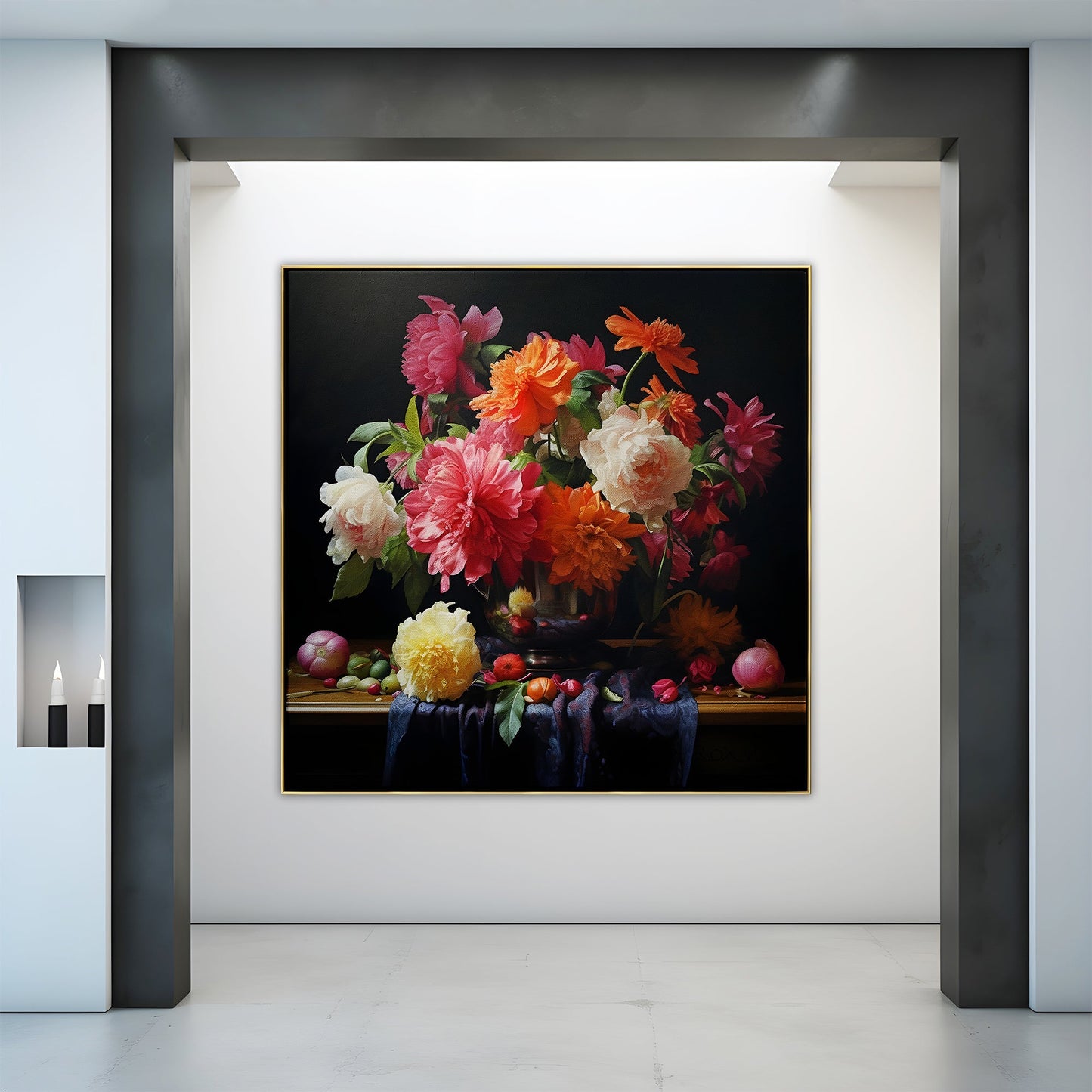 Vibrant Floral Still Life: A Lush Oil Painting of Colorful Blooms in a Classic Vase