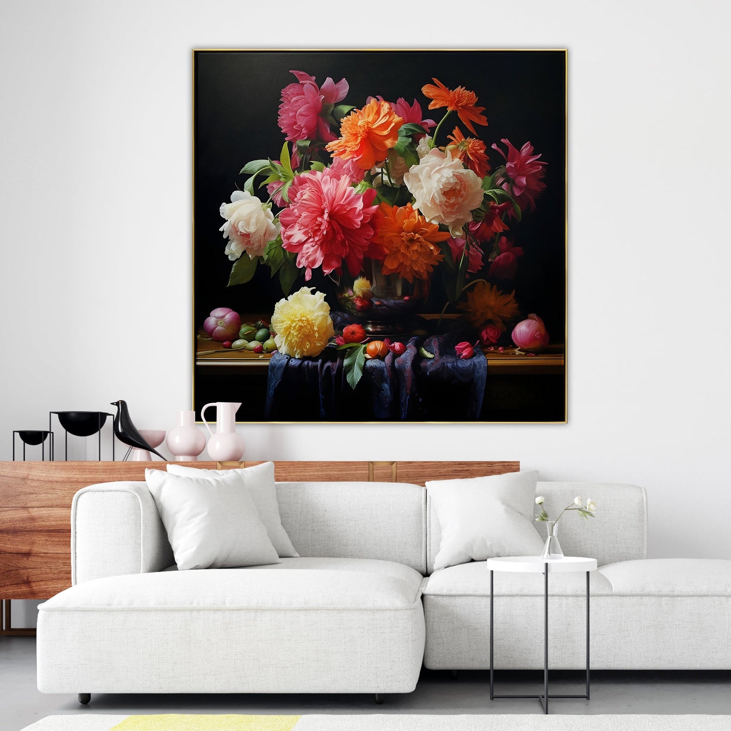 Vibrant Floral Still Life: A Lush Oil Painting of Colorful Blooms in a Classic Vase