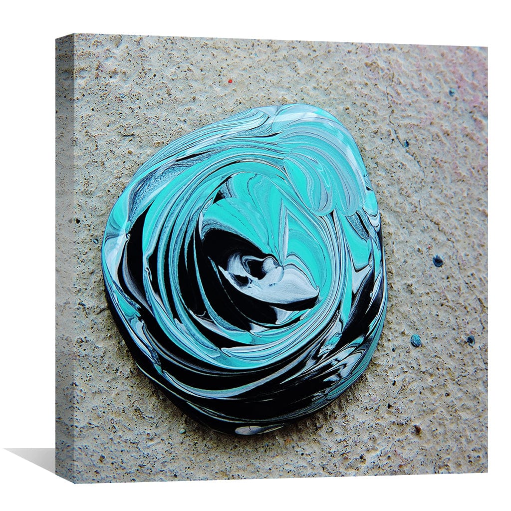 Abstract Turquoise and Black Swirl Oil Painting on Canvas