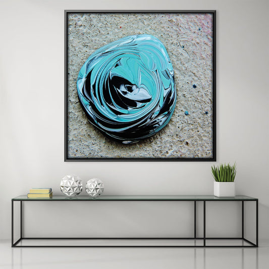 Abstract Turquoise and Black Swirl Oil Painting on Canvas