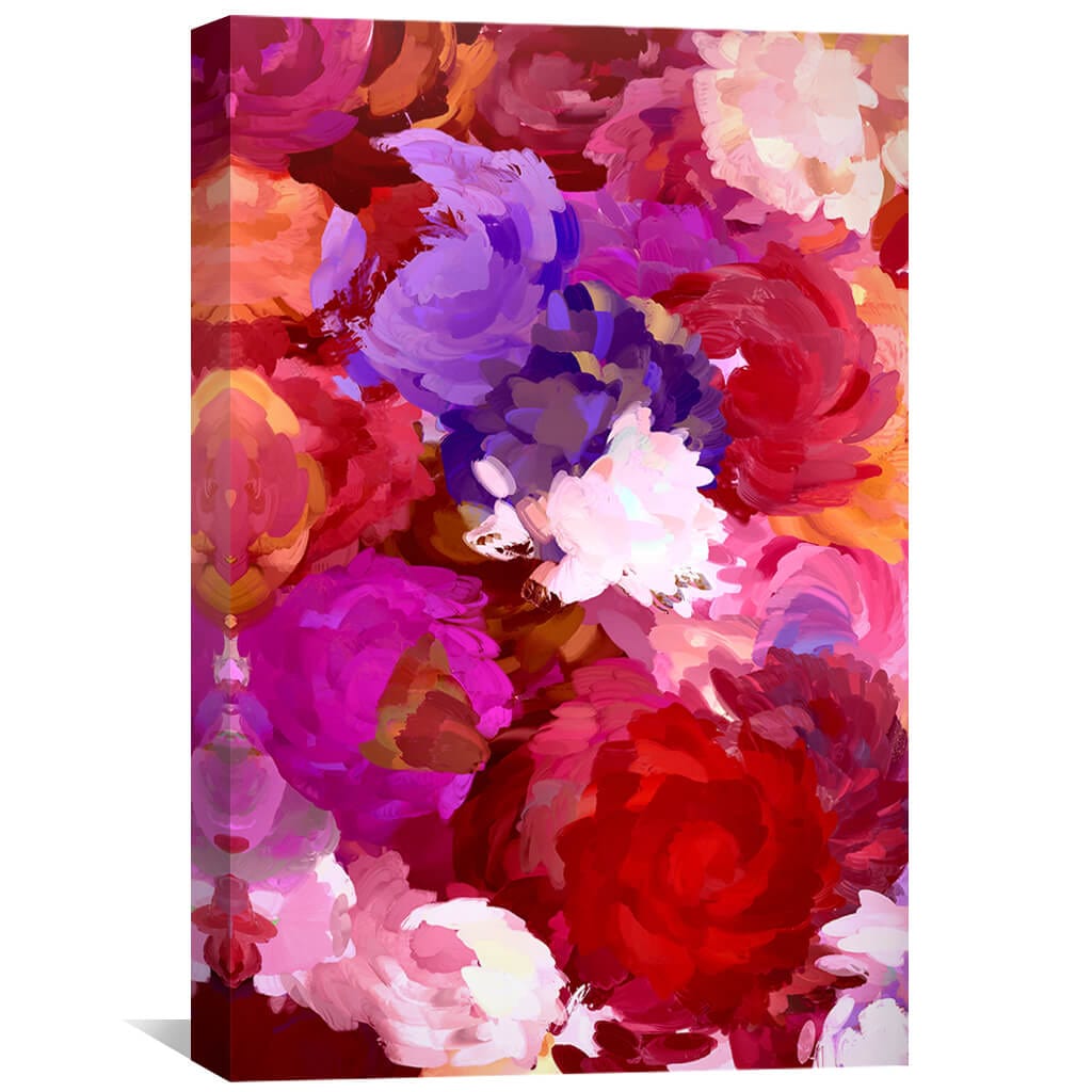 Vibrant Floral Oil Painting for Home Decor – Colorful Bouquet Canvas Art