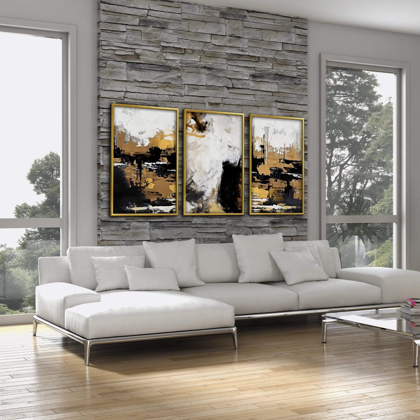 Abstract Gold and Black Oil Painting for Elegant Home Decor