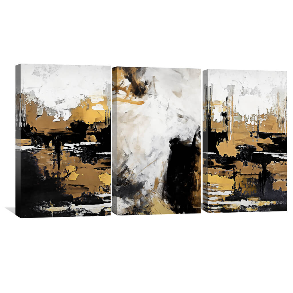 Abstract Gold and Black Oil Painting for Elegant Home Decor