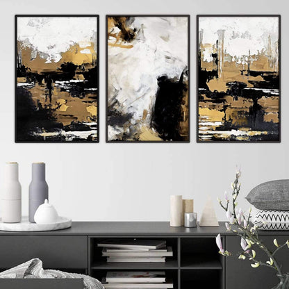 Abstract Gold and Black Oil Painting for Elegant Home Decor