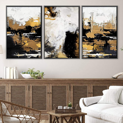 Abstract Gold and Black Oil Painting for Elegant Home Decor