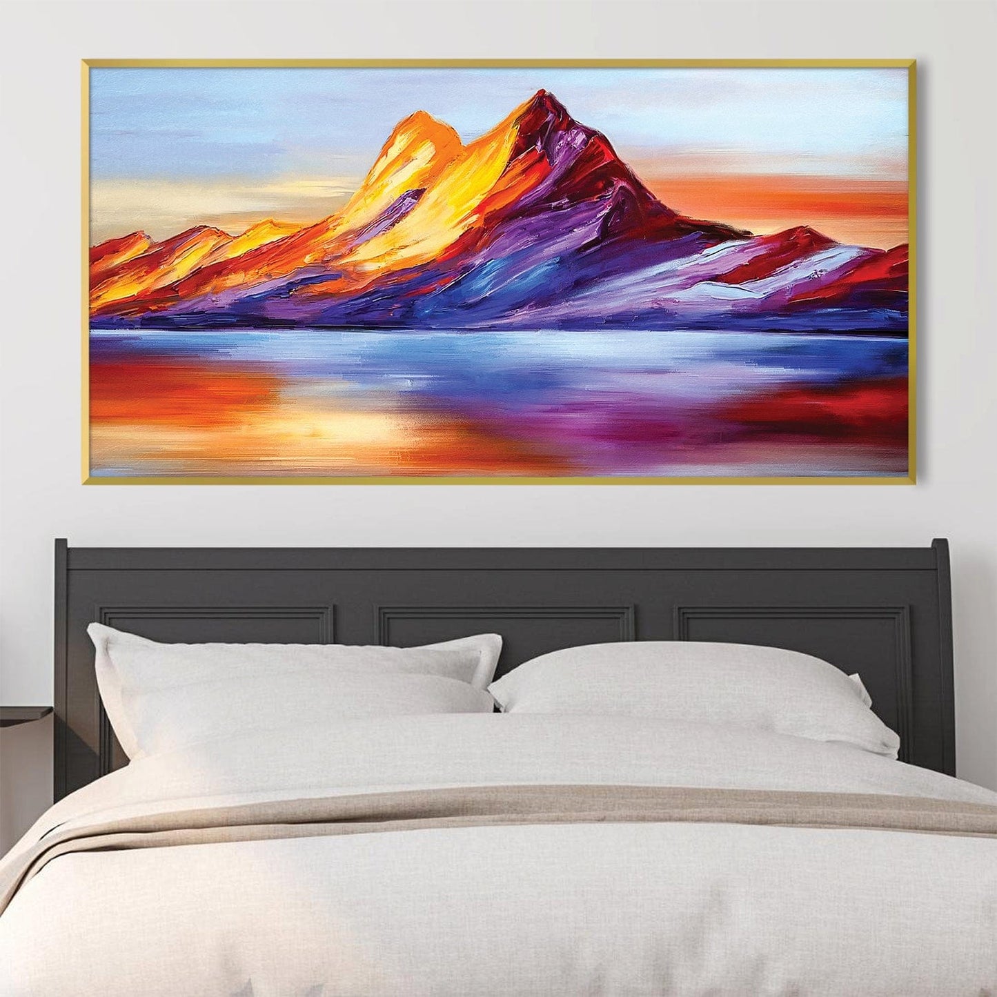 Vibrant Mountain Reflections - Stunning Oil Painting for Modern Decor