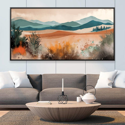 Serene Landscape Oil Painting in Earthy Tones and Gentle Hills for Modern Decor