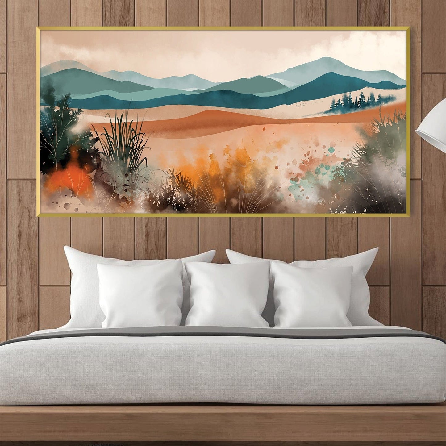 Serene Landscape Oil Painting in Earthy Tones and Gentle Hills for Modern Decor