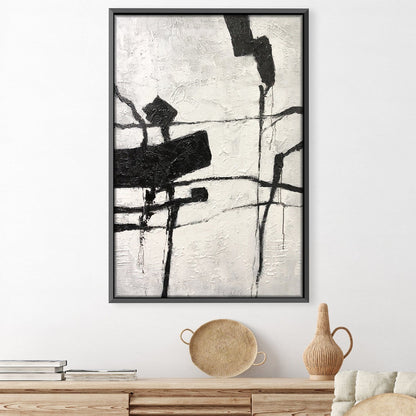 Abstract Black and White Oil Painting for Modern Home Decor