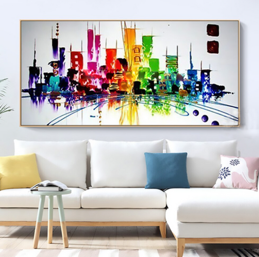 Vibrant Cityscape Abstract Oil Painting for Modern Home Decor