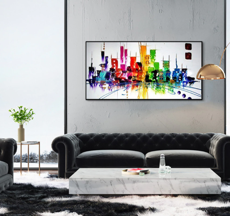 Vibrant Cityscape Abstract Oil Painting for Modern Home Decor