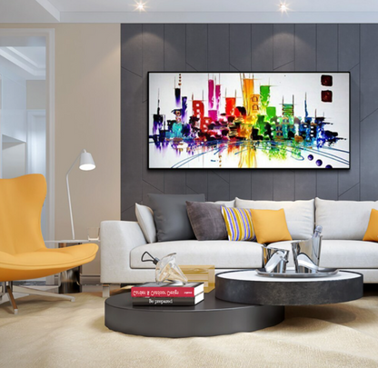 Vibrant Cityscape Abstract Oil Painting for Modern Home Decor