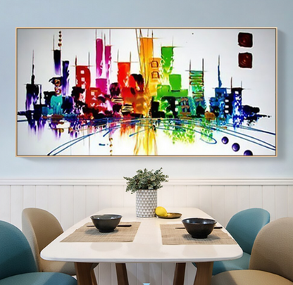 Vibrant Cityscape Abstract Oil Painting for Modern Home Decor