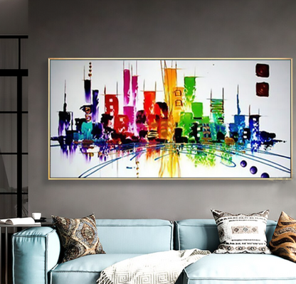 Vibrant Cityscape Abstract Oil Painting for Modern Home Decor