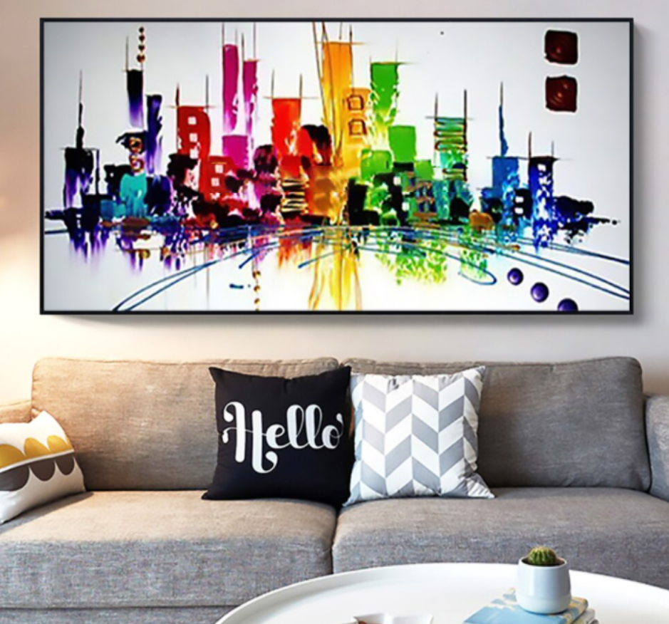 Vibrant Cityscape Abstract Oil Painting for Modern Home Decor