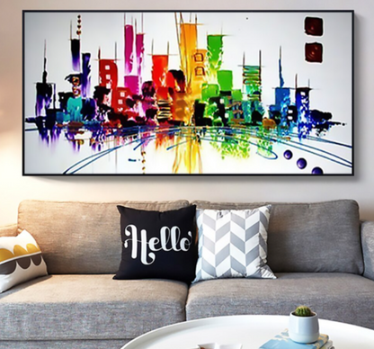 Vibrant Cityscape Abstract Oil Painting for Modern Home Decor