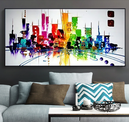 Vibrant Cityscape Abstract Oil Painting for Modern Home Decor