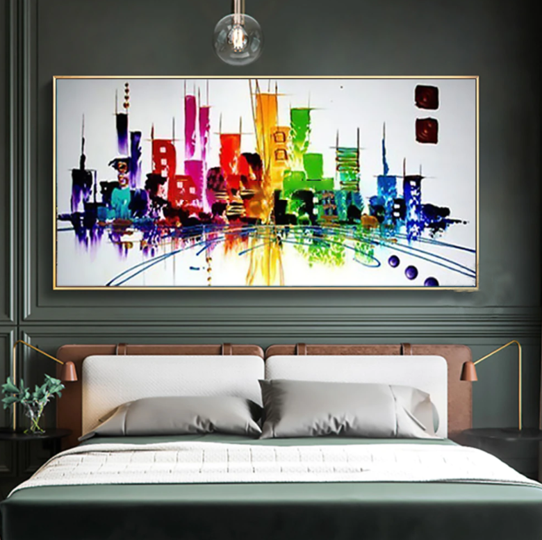 Vibrant Cityscape Abstract Oil Painting for Modern Home Decor