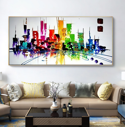 Vibrant Cityscape Abstract Oil Painting for Modern Home Decor