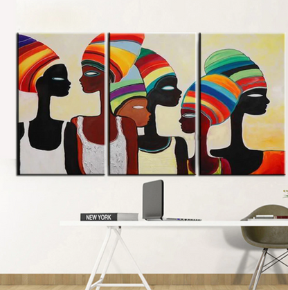 Vibrant African Heritage: Colorful Faces of Graceful Women in Modern Oil Painting