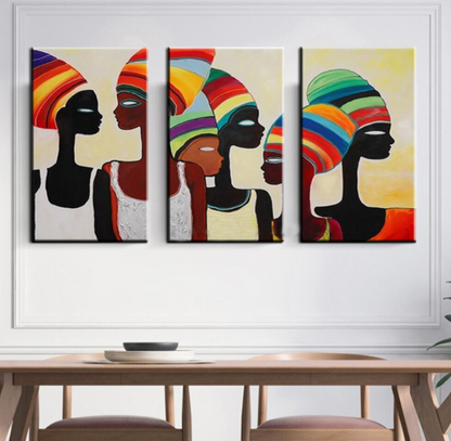 Vibrant African Heritage: Colorful Faces of Graceful Women in Modern Oil Painting